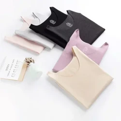 Pakaian Dalam Termal Wanita Pakaian Dalam Kaos Leher Kru Musim Dingin Hangat Wol Termo Atasan Tanpa Lengan Rompi Tubuh Ramping XXXL