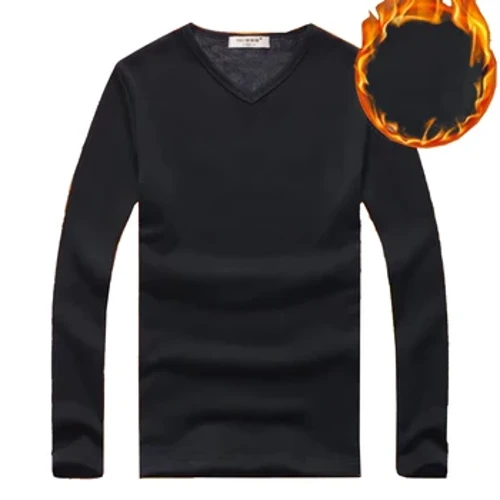 Gizonezkoen kamiseta epel termikoak, felpa lodiak, kolore lisoko V lepoan, Slim Fit Mahuka luzeko kamiseta barruko kamisetak Pullover Kamisetak Kamisetak Arropa