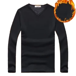 Nam Giữ Nhiệt Ấm Áo Phông Sang Trọng Dày Màu Cổ V Slim Fit Dài Tay Áo Lót Chui Đầu Tee Áo Áo quần Áo
