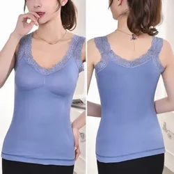Áo ba lỗ ấm áp dành cho nữ Áo ba lỗ có đệm ren cho nữ với cổ chữ V dày dặn Ấm áp Slim Fit Áo lót cho mùa thu đông dành cho nữ