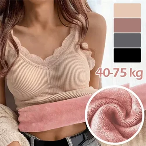 Phụ Nữ Giữ Nhiệt Quần Lót Ren Nhung Áo Thun Giữ Nhiệt Quần Lót Mùa Đông Quần Áo Ấm Áo Không Tay Bên Trong Mặc Quần Lót Không Đường May Thân Mật