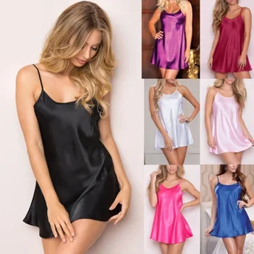 Kvinder Sommer Nattøj Nattøj Elegant Dameimitation Silke Plet Spaghetti Kjoler Sexet Natkjole Pyjamas 8XL