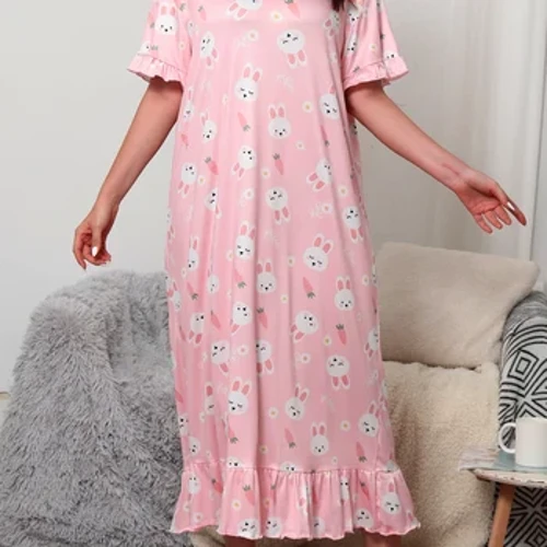 Milk Silk Lyhythihainen hame Pyjama Kesä Ohut Lyhythihainen Hame Löysä Pyjamat Koti Yöpuvut Hame Iso Naisten Pyjamat