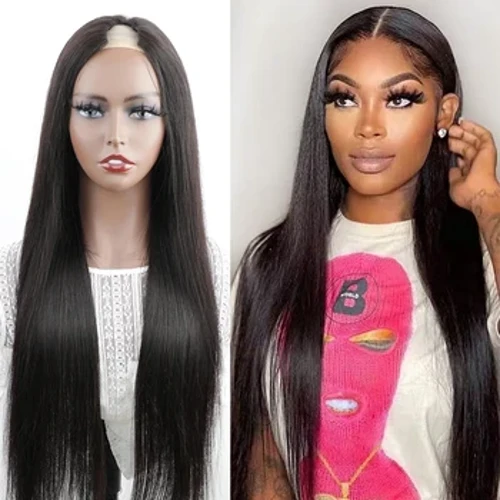30 32 34 Zoll Glatte V U-Part Perücke Echthaar 250 Dichte Wear Go Kleberfreie V-Part Echthaarperücken für Frauen Natürliches Remy-Haar