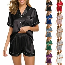 Pigiama di seta imitazione Pigiama da donna Set da notte Pigiama da donna in raso di seta Pantaloncini a maniche corte Set di due pezzi in seta di ghiaccio fresco