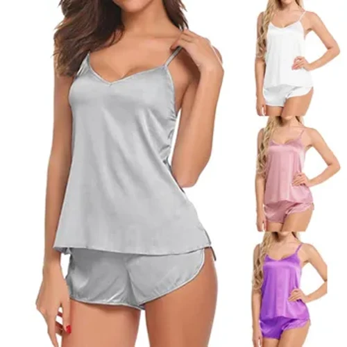 Kvinder Sexet Is Silkeagtig Pyjamas Nattøj Nattøj Camisole og shorts Hvid Sort Grå L XL XXL Komfortabel Afslappet sommer
