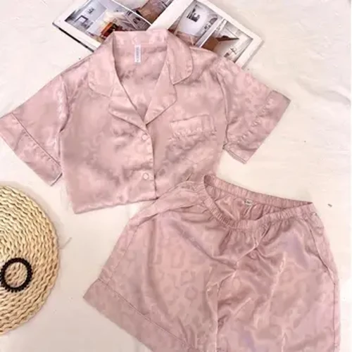 1 Seti Leopard Pattern Pajama Seti, Fa'amau Pu'upu'u lima pito i luga & fa'alava puimanava pupuu, ofu moe a tama'ita'i & lavalava.