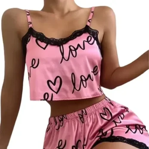 1 ensemble Pyjama Short Costume Homewear Sous-Vêtements Imprimés Pijama Lingerie Sexy Camisoles Réservoirs Nuisette Vêtements De Nuit Femmes Femmes