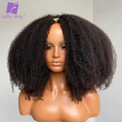 Limfri V-del paryk Kinky krøllet brasiliansk menneskehår Ingen udeladelse Opgradering U-del Afro 4B 4C Deep Curl V-form Parykker til kvinder