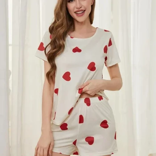 Tay áo ngắn Summer Women Pyjamas Set scroop cổ Tee Top & Love in quần short nữ 2 chiếc quần áo ngủ trong đêm