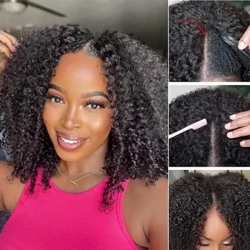 Kinky Curly V-Part Perücke Echthaar 250 % tiefe Afro-Locken klebefreie V-Part Perücke 30 32 34 Zoll Remy-Haar U-Part Perücke für Frauen im Angebot
