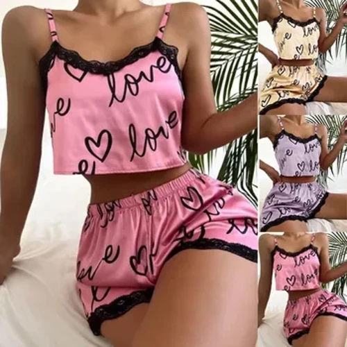 Izikhindi Zabesifazane Zephijama Isudu Impahla Yasekhaya Shicilela Impahla Yangaphansi Iphijama Izingcezu Ezi-2 Isethi I-Sexy Lingerie Camisoles Amathangi Izingubo Zokulala Zabesifazane Zasebusuku
