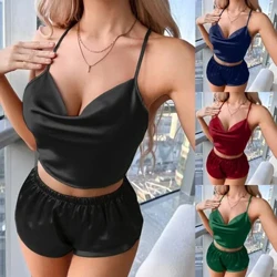 Kvinders pyjamassæt Silke Satin Flæsede Cami Shorts Nattøj Dragter Dame Grils Casual Comfy Blødt Nattøj Hjemmetøj Loungewear