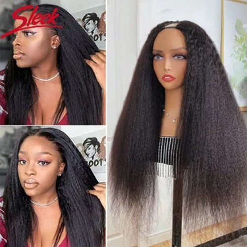 Parrucca parte U Yaki parrucche diritte per capelli umani per le donne Parrucche nere naturali per capelli brasiliani di Remy Parrucche Glueless per capelli corti e diritti