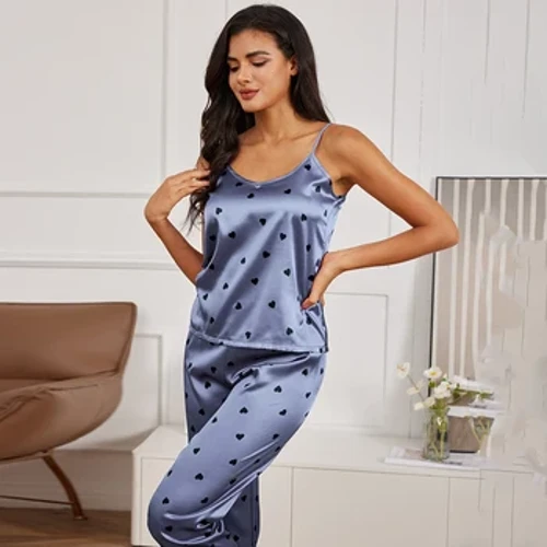 Ropa de hogar para mujer, pijama Sexy con cuello en V, conjunto de pijamas de seda, ropa de dormir, chaleco camisero de satén con pantalones, pijamas, conjuntos de 2 piezas, ropa de descanso