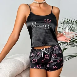 Kadın pijama pijama pijama takımı mektup nakış Cami üstleri baskı şort takım elbise yaz ince gecelik seksi iç çamaşırı kadınlar için