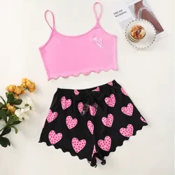 Lenjerie de dormit pentru femei Set scurt de pijamale cu imprimeu de desene animate Set de pijamale pentru femei Set de pijamale dulce cu mânecă scurtă cu decolteu în V și pantaloni scurți Pijama de vară