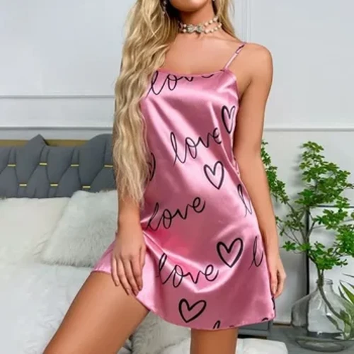 Kvinnor Sexig Ärmlös Nattlinne Satin Chemise Underkläder Sovkläder Nattklänning Cami Slip Dress Nattkläder Nattlinnen