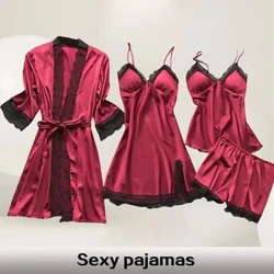 4 adet pijama pijama takımı ipek kadın gecelik dantel elbise elbise uyku gecelikler ipek düz renk pijama setleri