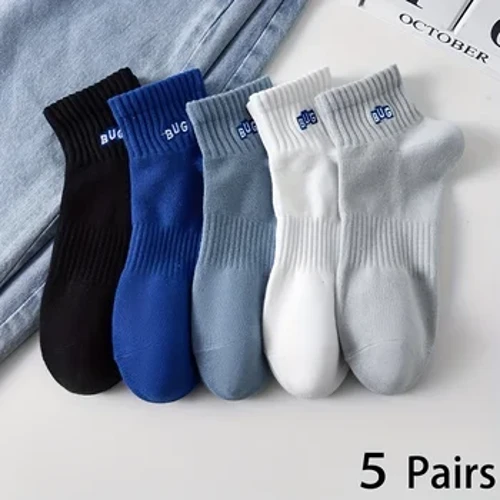 5 Đôi Tất Nam Màu Trơn Thắt Dây Thắt Lưng Chân Ngắn Nam Cho Thể Thao Và Giải Trí Tất Mắt Cá Chân