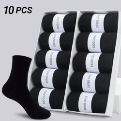 6PCS Lliw Solid Sanau Hyd Canol Dynion Ffasiwn Cyfforddus Hydref Clasurol Hosan Busnes Du Sanau Byr Dynion o ansawdd uchel