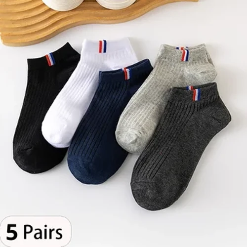 5 çift Ince Yaz Polyester Tekne Çorap Düz Renk Erkekler Rahat Nefes Ter Emici Kalibrasyon Çorap