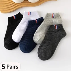 5 Đôi Tất Mỏng Mùa Hè Polyester Thuyền Tất Màu Trơn Nam Thoáng Khí Hút Mồ Hôi Hiệu Chỉnh Tất