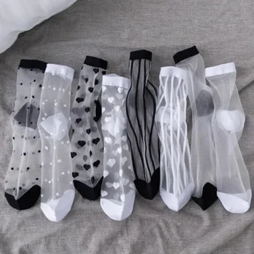 Chaussettes en soie et verre pour femmes, nouvelles chaussettes à la mode, ultra fines, en dentelle de cristal transparente, fabuleuses chaussettes élastiques d'été à la cheville