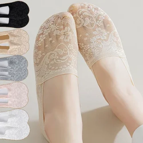 5 Đôi Tất Nữ Mùa Hè Mỏng Silicon Thoáng Khí Chống Trơn Trượt Nữ Vô Hình Ren Thuyền Mút Trong Suốt Thời Trang Calcetines mujer