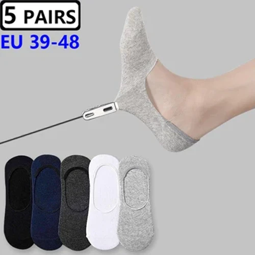 5 Par Plus Size 47,48 Herre Båtsokker Store Sommer Sklisikker Silikon Invisible No Show Sokktøfler Bomull Svart Sporty Meias