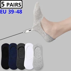 5 Pâr a Mwy Maint 47,48 Sanau Cychod Dynion Haf Mawr Silicôn gwrthlithro Anweledig Dim Dangos Sliperi Hosan Cotwm Du Sporty Meias
