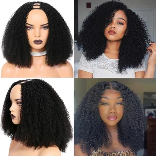 Megeen Afro Kinky Curly U Part Wig 28 30 Modfedd Gwallt Dynol Mongoleg Kinky Curly Wigiau Ar gyfer Merched Du 4b 4c 180% Dwysedd Gwallt Remy