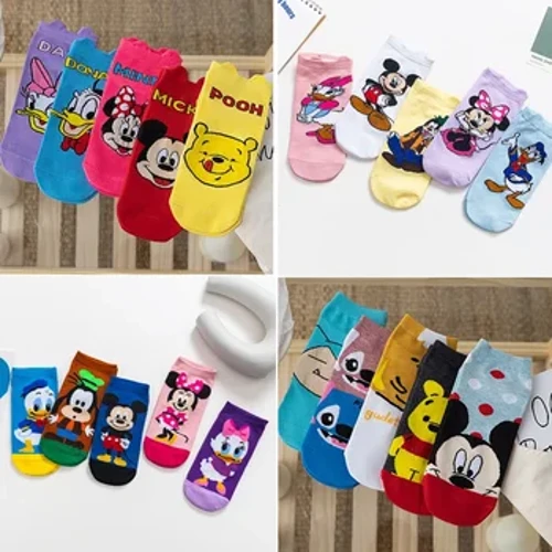 5 juft Disney paypoqlari Multfilm Mickey Mouse bahor va yoz yupqa paypoqlari 3D quloqlari Ayollar paypoqlari Paxta ayollar qayiq paypoqlari