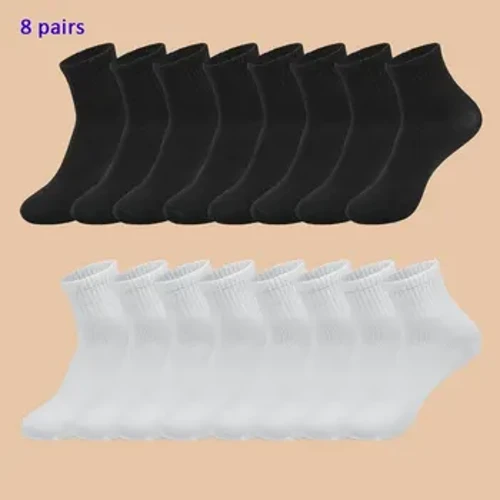 8 Pares ng Itim na Cotton ng Negosyo ng LALAKI AT KABABAIHAN Katamtamang Haba Malambot at Warm Autumn/winter Solid Color Casual Socks