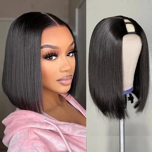Reto curto bob u parte perucas de cabelo humano para as mulheres em forma de u cabelo humano brasileiro peruca sem cola sem deixar para fora peruca sem cola