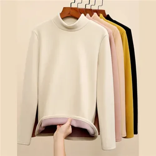 Kvinnor Termounderkläder Vinter Thicken Turtleneck Bottom Skjorta De Velvet Warm Tops Halvhög krage Långärmade tröjor
