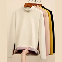 Intimo termico da donna Intimo invernale addensato dolcevita Camicia inferiore in velluto Top caldo Collo semi alto Pullover a maniche lunghe
