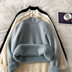 Kvinnor Termounderkläder Vintermode Pullover Elastisk stickad Damtröja Casual Solid Tröja Kvinna Basic Toppar