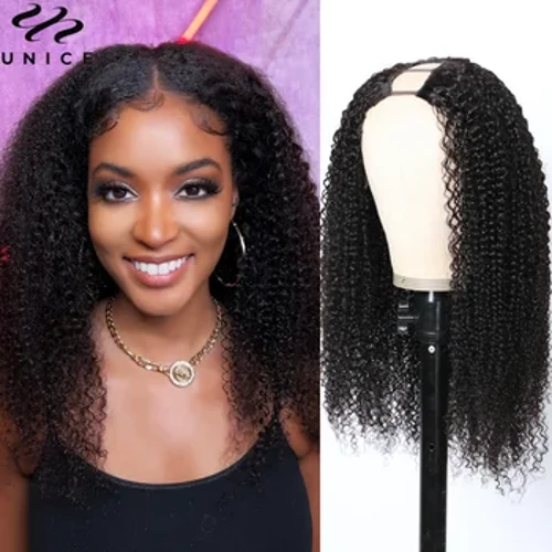 Perverzne kodraste lasulje z U-delom Nosite lasulje iz človeških las Go Glueless Wig Super Natural Sew-in lasulja brez lepila Afro lasulja iz človeških las
