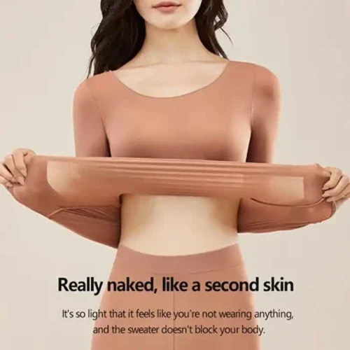 Ultra-denau Di-dor Meddal Elastig Dillad Isaf Thermol Merched Gaeaf Cynnes Uchaf Tymheredd Cyson Thermo Lingerie Tenau Gwisgwch