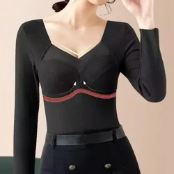 Phụ Nữ Mùa Đông Quần Lót Sinh Nhiệt Top Cổ Chữ V Đệm Co Giãn Dày Sang Trọng Liền Mạch Chui Đầu Nhiệt Khóa Quần Lót Áo