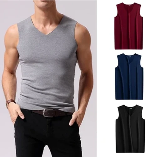 Herrtopp Höst Vinter Termounderkläder Sammet vadderad väst Herr Ärmlösa toppar V-ringad bottentröja Solid Slim Underwear