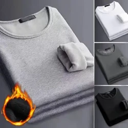 Cổ Tròn Dài Tay Màu Dày Nam Hàng Đầu Mùa Thu Lót Lông Cừu Đáy Quần Lót Sinh Nhiệt