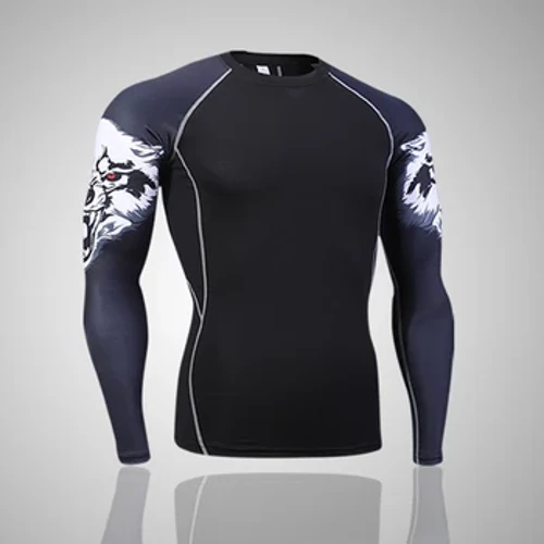 Kompressionsundertøj Herre Vinter Termisk undertøj MMA 3D wolf Bodybuilding T-Shirt Rashgarda leggings 1 stykke træningsdragt Herre