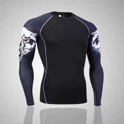Kompressionsunderkläder Herr Vinter Termounderkläder MMA 3D wolf Bodybuilding T-shirt Rashgarda leggings 1 piece träningsoverall Herr