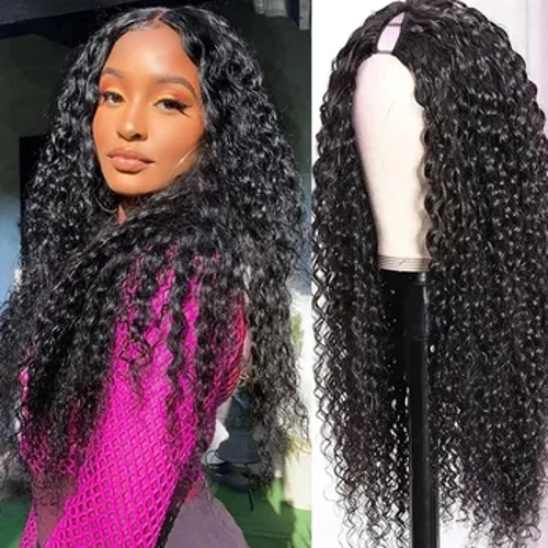 Kinky Curly U Part Adam Saç Parigi Braziliýaly Remy Saç U Bölüm Parik Çuň Tolkun Hiç biri Gara Aýallar üçin Tebigy Reňk