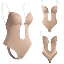 Body modelat pentru femei, fără spate, în formă de U, fără cusături, cu dantelă, cu decolteu în V adânc, pentru lenjerie de corp rochie cu spatele jos