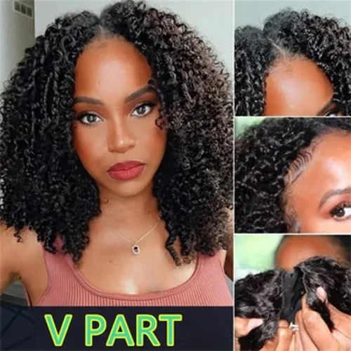Parrucca U V Parte Glueless Jerry Ricci Parrucche per capelli umani per le donne Senza lasciare fuori U V Parte Parrucca riccia crespa brasiliana Principiante amichevole