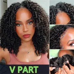 Parrucca U V Parte Glueless Jerry Ricci Parrucche per capelli umani per le donne Senza lasciare fuori U V Parte Parrucca riccia crespa brasiliana Principiante amichevole