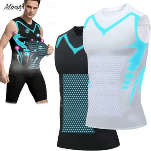 I-Ionic Shaping Vest Yabesilisa I-Ice-Silk Slimming Vest Body Shaper Compression Shirts Amahembe Aphezulu Okulawula Isisu Imikhono